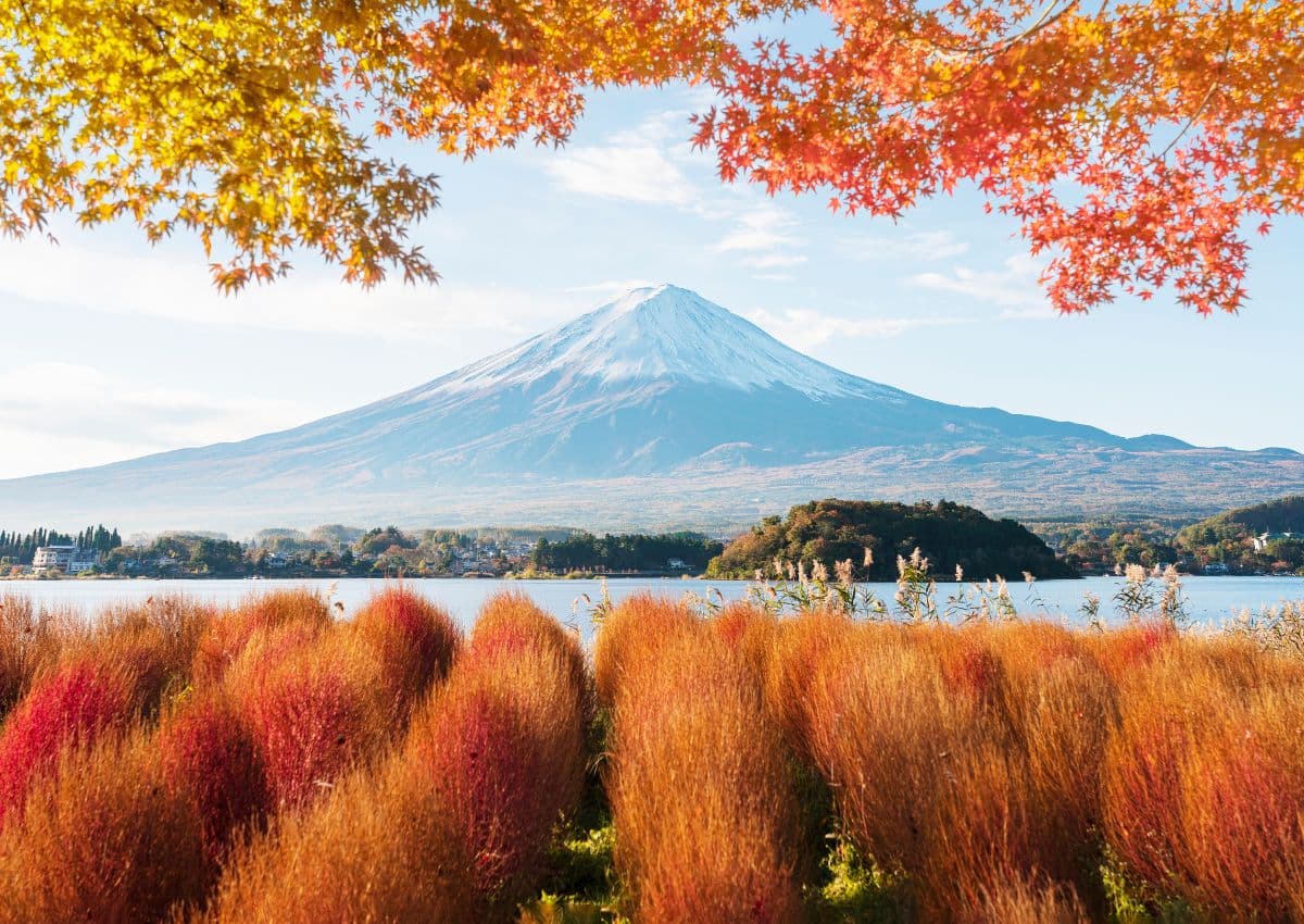 Őszi lombok a Fuji-hegy körül