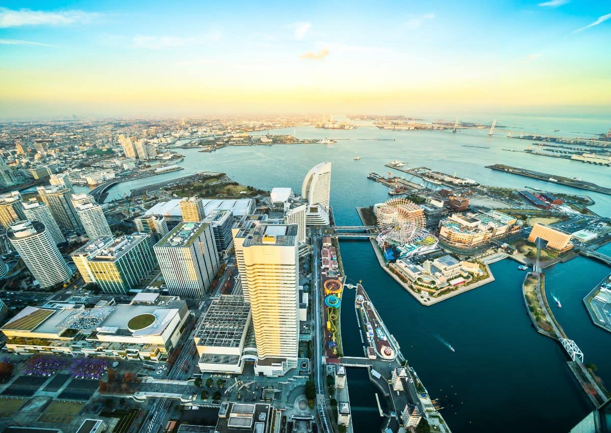 Yokohama Minato Mirai negyede madártávlatból