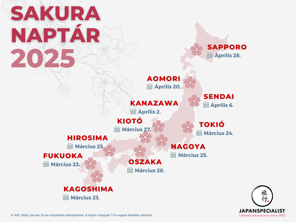 Japán cseresznyevirág-előrejelzés 2025