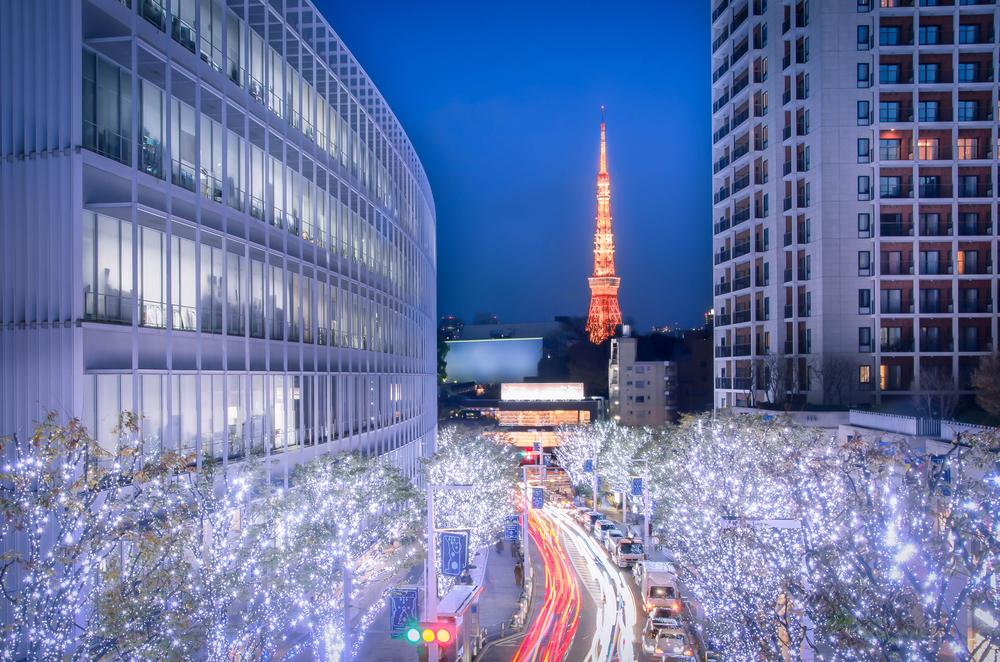 Téli kivilágítás Tokió Roppongi negyedében