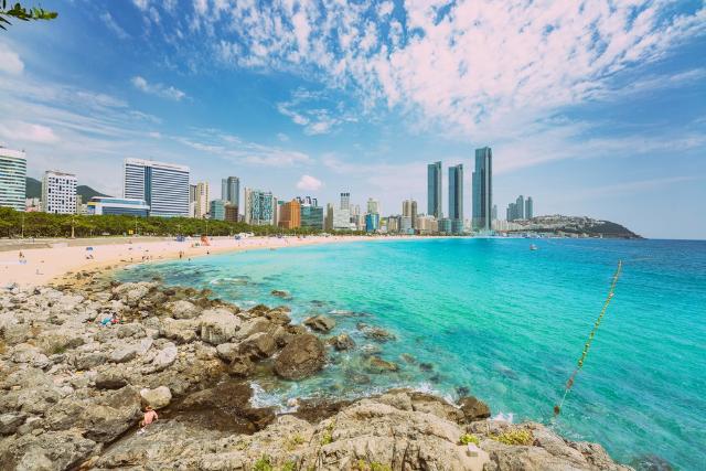 A népszerű Haeundae strand, Busan 