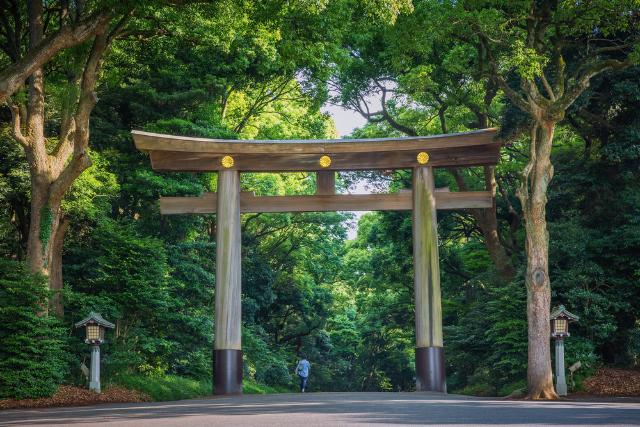 A tokiói Meiji szentély hatalmas torii kapuja 