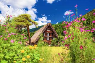 Hagyományos parasztházak nyáron, Shirakawago