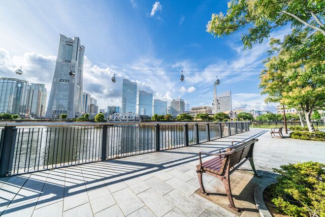 A yokohamai Minatomirai negyed látképe
