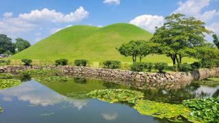 A Tumuli Park zöldellő dombjai, Gyeongju